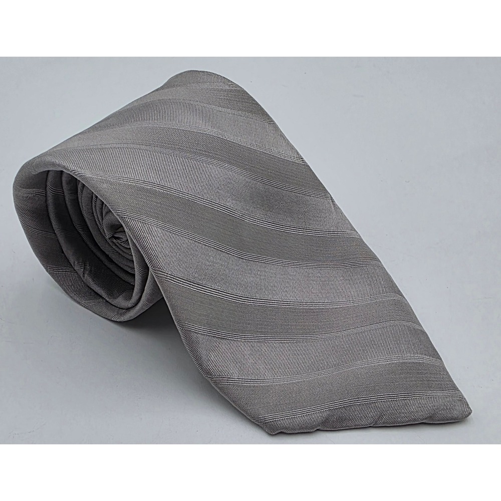 Ted Lapidus Paris Grey Diagonal Stripe 100% Silk Tie Made in Italy